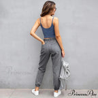 Stretch Women High Waist Wide Leg Casual Fashion Pocket Drawstring Women Clothing Mom Jean