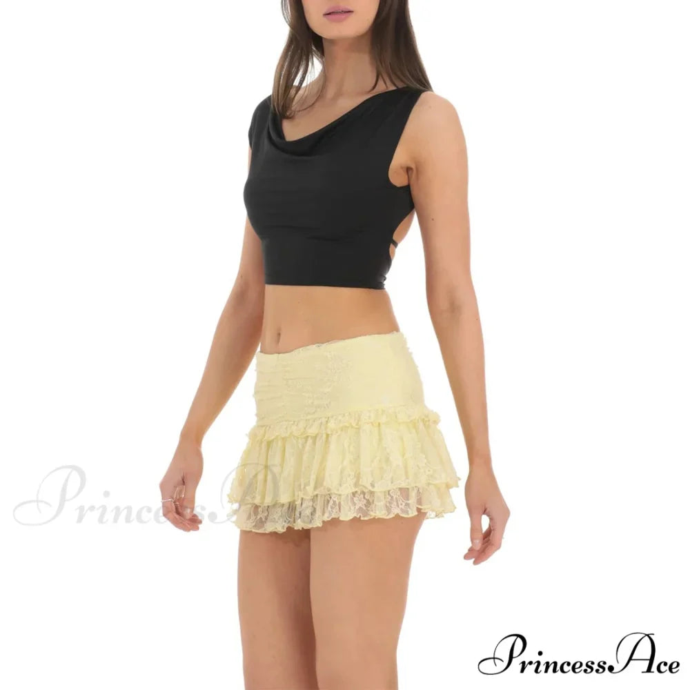 Stretchy Elevated Waist Frills Skirt