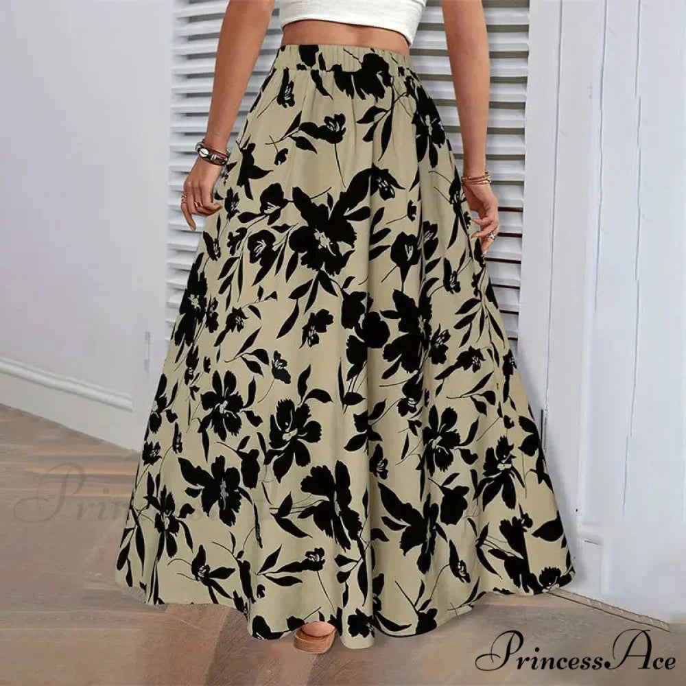 Stretchy Waist Blossoms Printed Women's Flared Skirt Summer Sophisticated