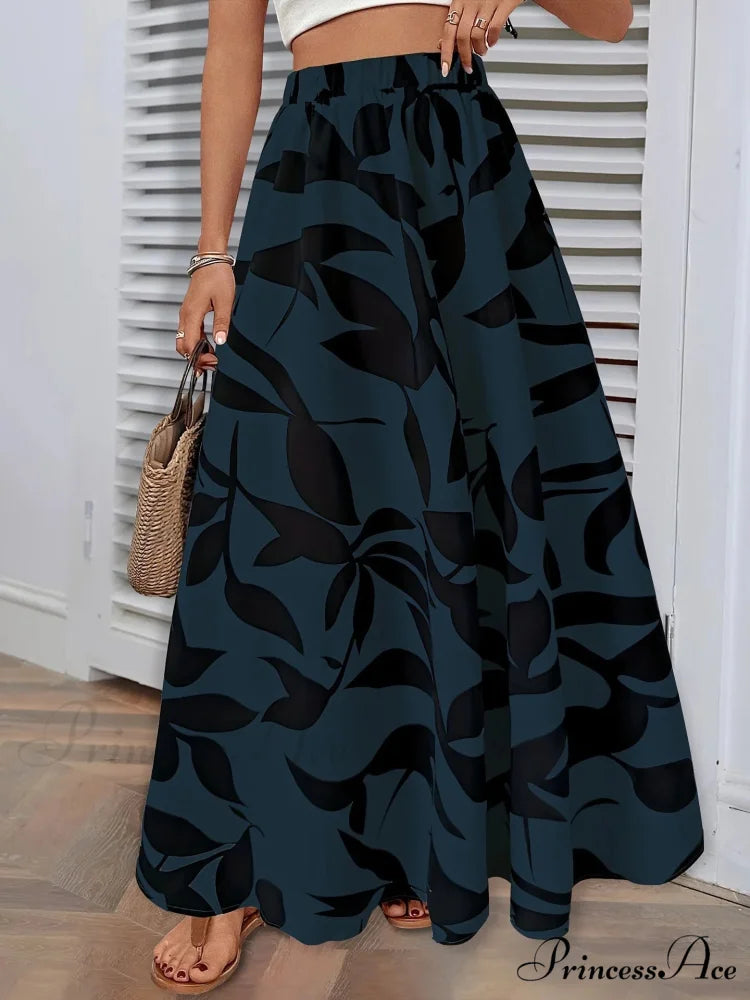 Stretchy Waist Blossoms Printed Women's Flared Skirt Summer Sophisticated