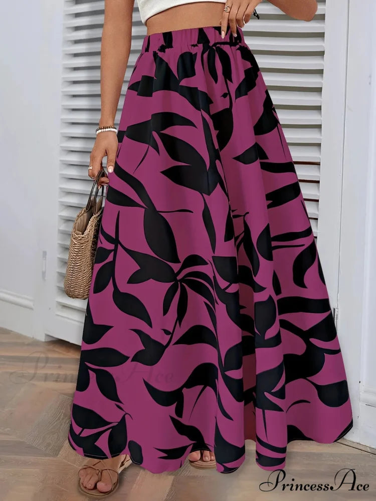 Stretchy Waist Blossoms Printed Women's Flared Skirt Summer Sophisticated