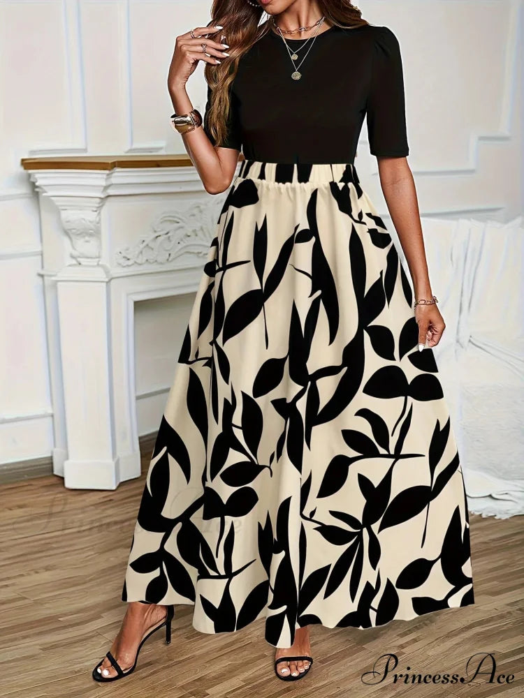 Stretchy Waist Blossoms Printed Women's Flared Skirt Summer Sophisticated