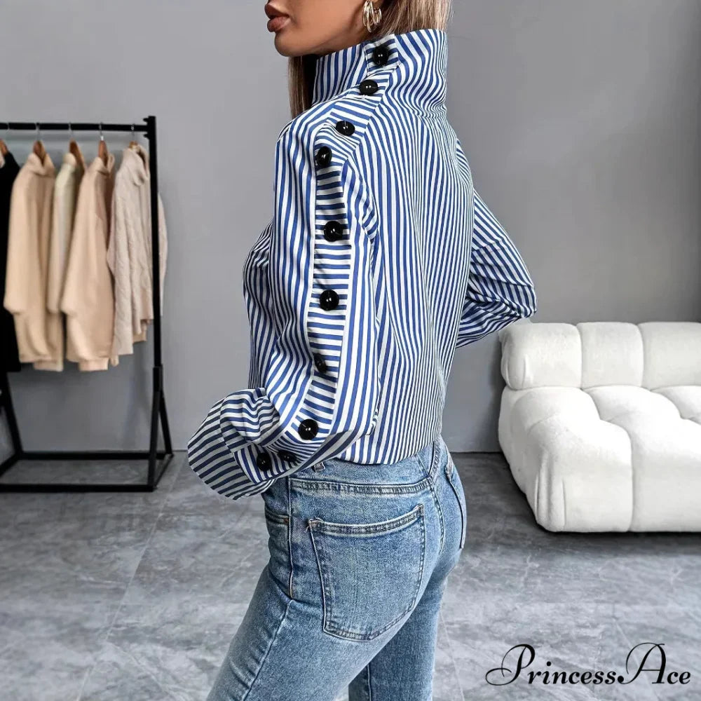 Stripe Joined Button Pullover Shirt