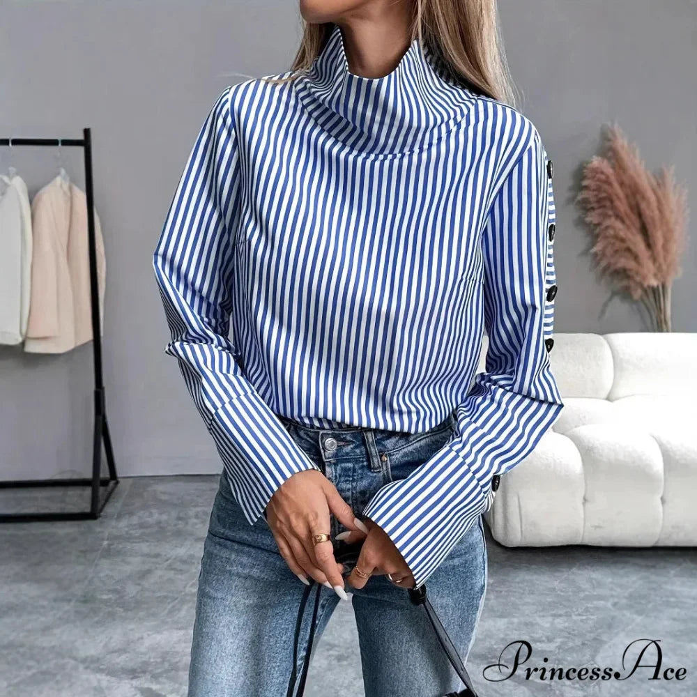 Stripe Joined Button Pullover Shirt