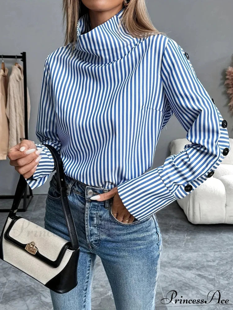 Stripe Joined Button Pullover Shirt