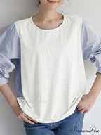 Stripe Patchwork Frilled Informal Blouse