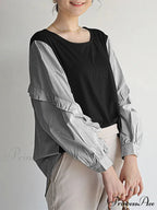 Stripe Patchwork Frilled Informal Blouse