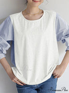 Stripe Patchwork Frilled Informal Blouse
