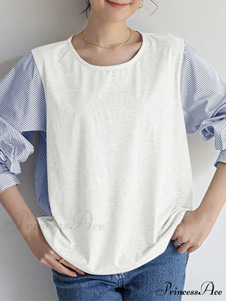 Stripe Patchwork Frilled Informal Blouse