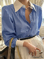 Stripe Patchwork Informal Extended Sleeve Tunic Blouse