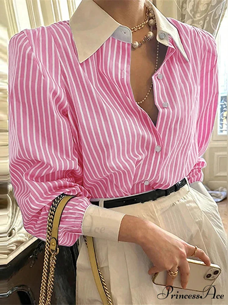 Stripe Patchwork Informal Extended Sleeve Tunic Blouse