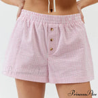 Stripe Print Pajama Boxer Elastic Waist Button Decor Straight Leg Sleeping Pants Short