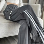 Striped Athletic Informal High Waist Trousers