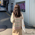 Striped Blossom Textured Button Front Cardigan