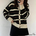 Striped Blossom Textured Button Front Cardigan