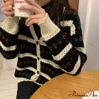 Striped Blossom Textured Button Front Cardigan