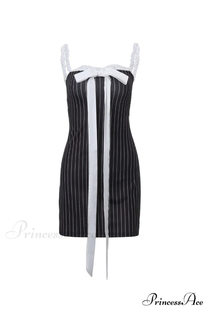 Striped Cami Dress with Lace Straps and Bow-tie