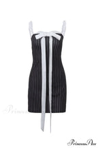 Striped Cami Dress with Lace Straps and Bow-tie