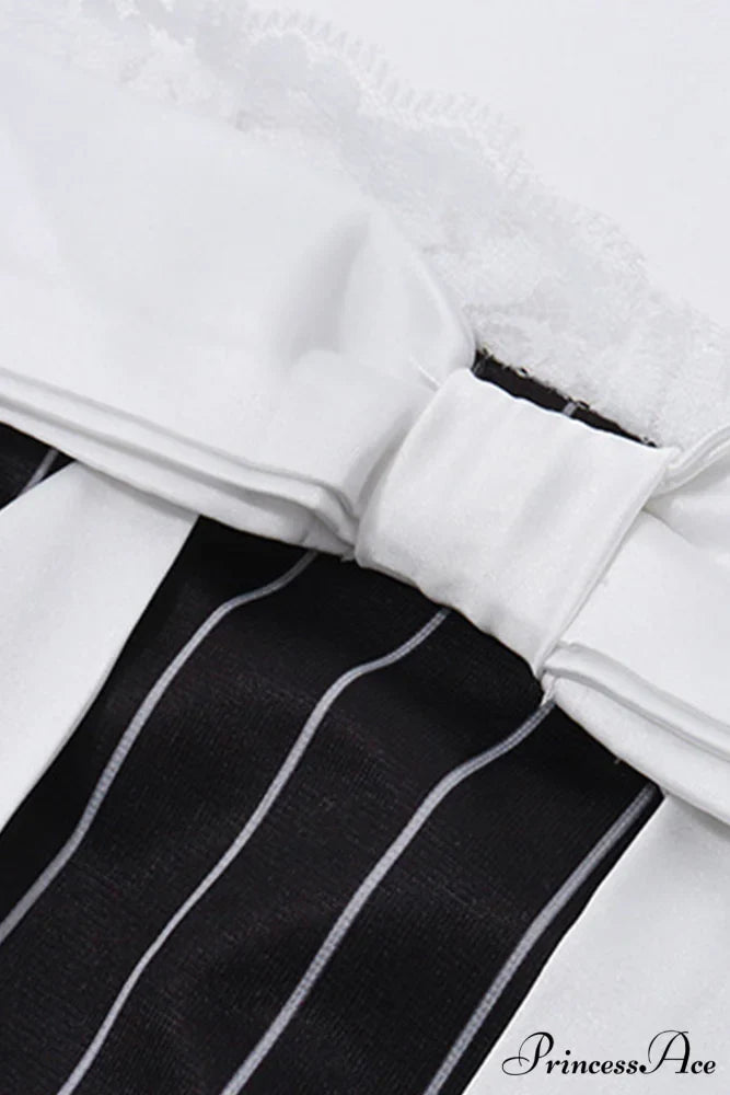 Striped Cami Dress with Lace Straps and Bow-tie