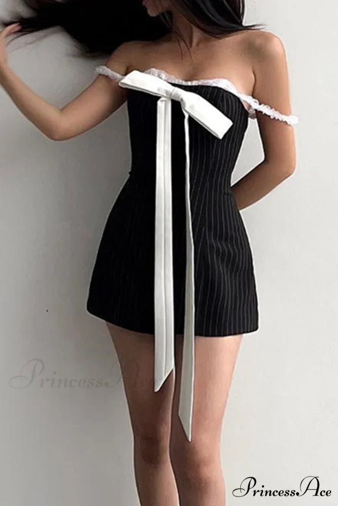 Striped Cami Dress with Lace Straps and Bow-tie