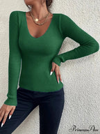 Striped Knit V-Neck Ribbed Pullover Sweater Knit Top