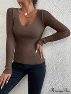 Striped Knit V-Neck Ribbed Pullover Sweater Knit Top