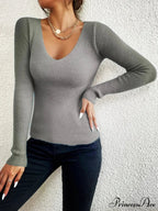 Striped Knit V-Neck Ribbed Pullover Sweater Knit Top