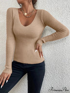 Striped Knit V-Neck Ribbed Pullover Sweater Knit Top