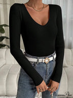 Striped Knit V-Neck Ribbed Pullover Sweater Knit Top