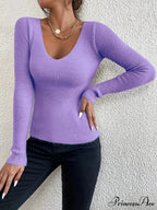 Striped Knit V-Neck Ribbed Pullover Sweater Knit Top