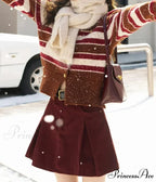 Striped Knitted Round Neck Cardigan