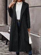 Striped Print Double Button Coat