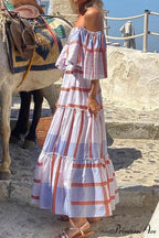 Striped Print Ruffle Sleeve Tiered Dress