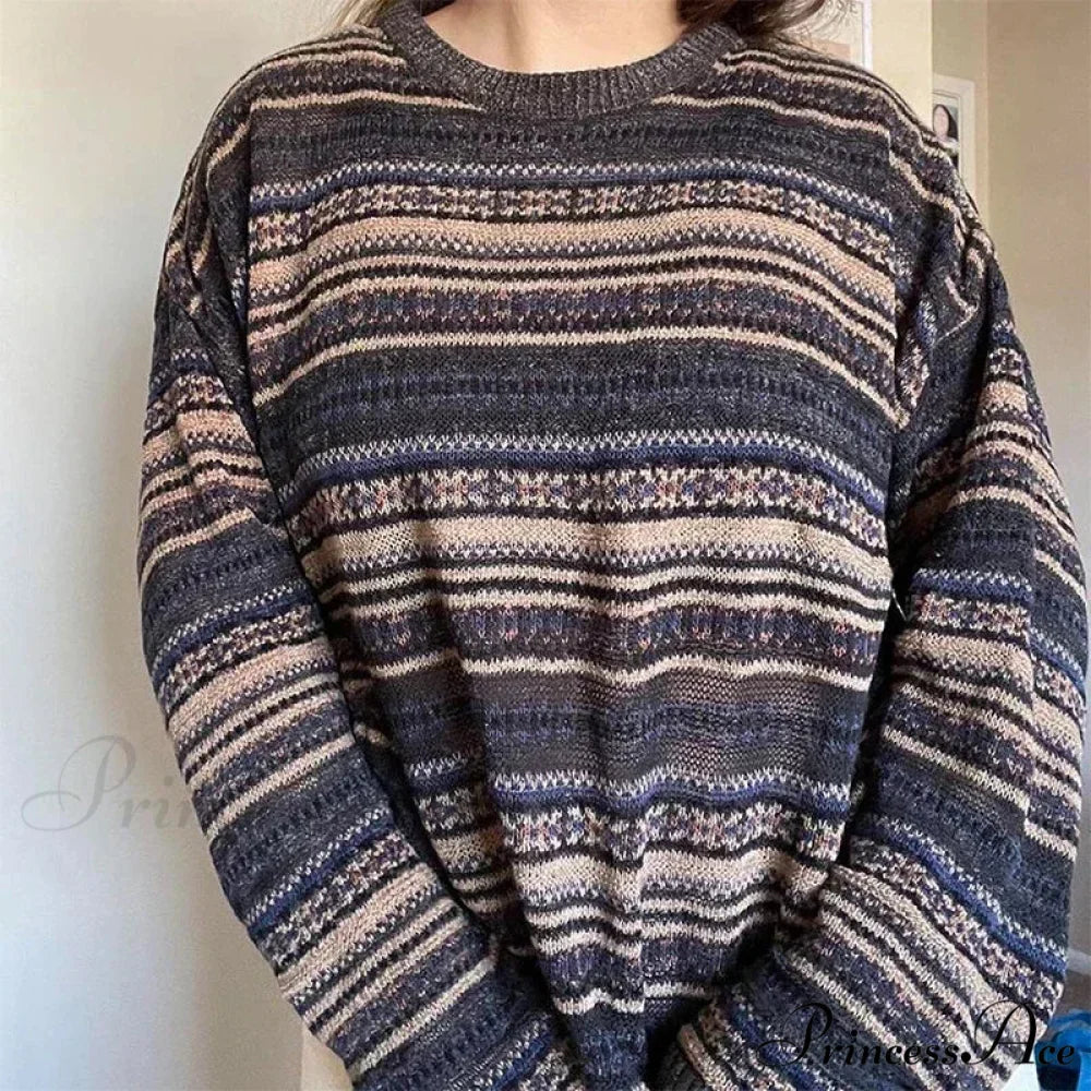 Striped Round Neck Oversized Sweater