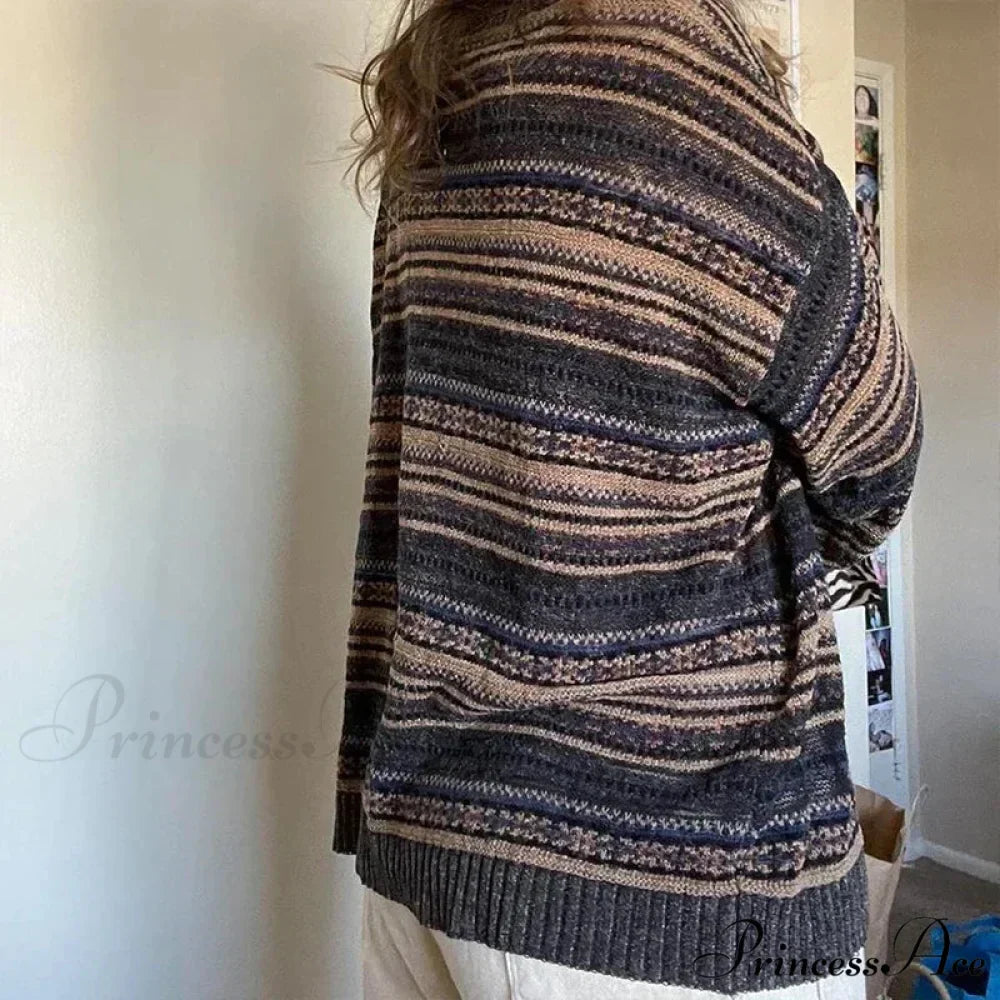 Striped Round Neck Oversized Sweater