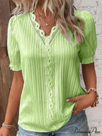 Strong Attractive Plunge Neck Join Short Sleeve Blouse