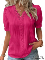 Strong Attractive Plunge Neck Join Short Sleeve Blouse