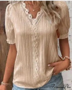 Strong Attractive Plunge Neck Join Short Sleeve Blouse