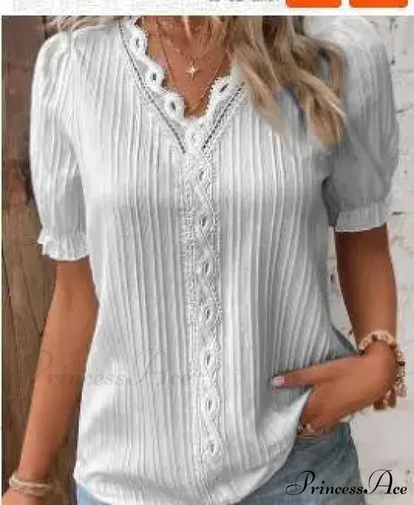 Strong Attractive Plunge Neck Join Short Sleeve Blouse