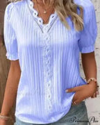 Strong Attractive Plunge Neck Join Short Sleeve Blouse