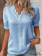Strong Attractive Plunge Neck Join Short Sleeve Blouse