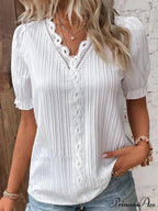 Strong Attractive Plunge Neck Join Short Sleeve Blouse