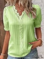 Strong Attractive Plunge Neck Join Short Sleeve Blouse