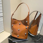 Stud Synthetic Leather Pail Shoulder Bag 2025