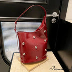 Stud Synthetic Leather Pail Shoulder Bag 2025