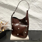Stud Synthetic Leather Pail Shoulder Bag 2025