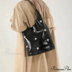 Stud Synthetic Leather Pail Shoulder Bag 2025