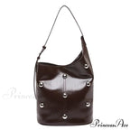Stud Synthetic Leather Pail Shoulder Bag 2025
