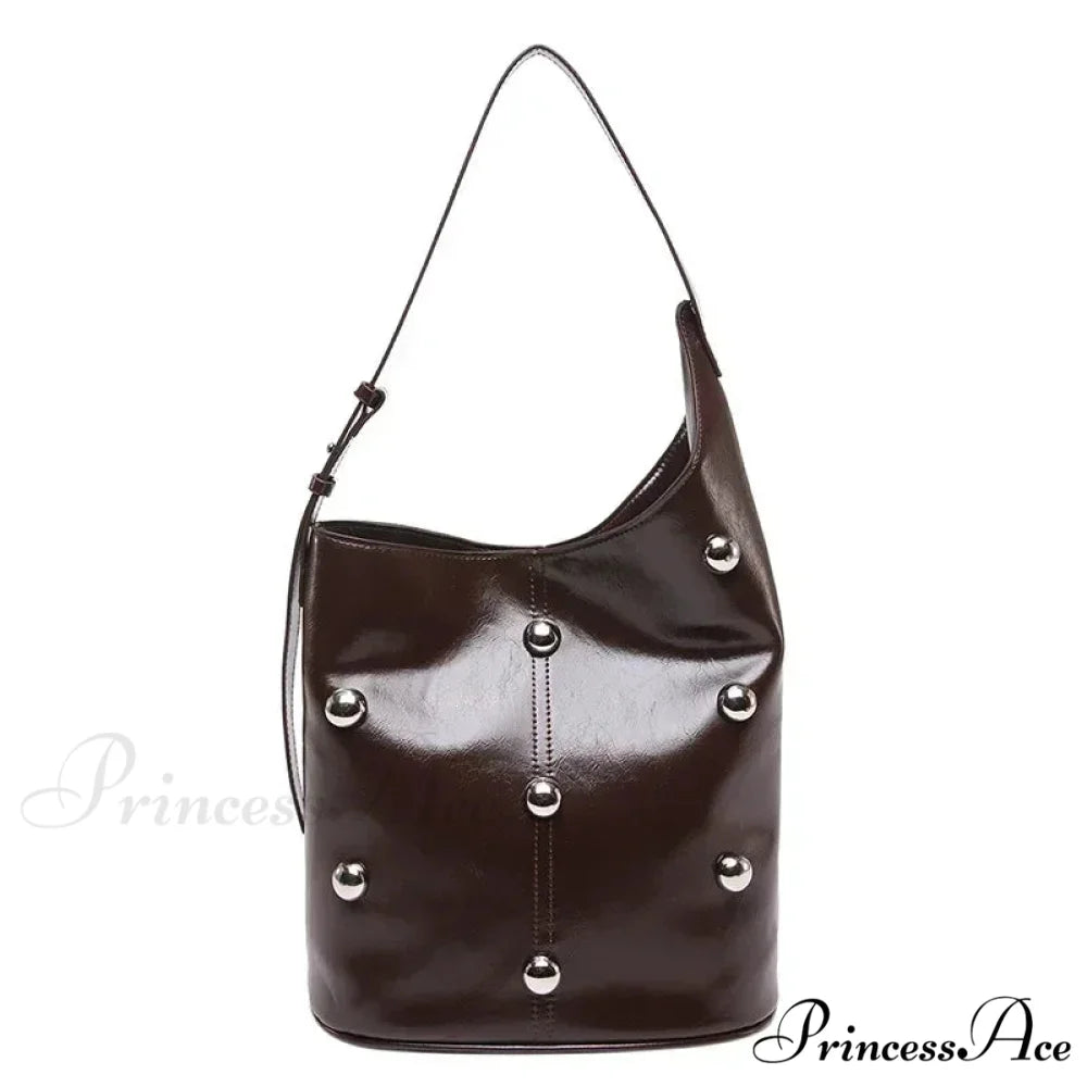 Stud Synthetic Leather Pail Shoulder Bag 2025