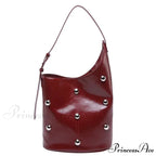 Stud Synthetic Leather Pail Shoulder Bag 2025